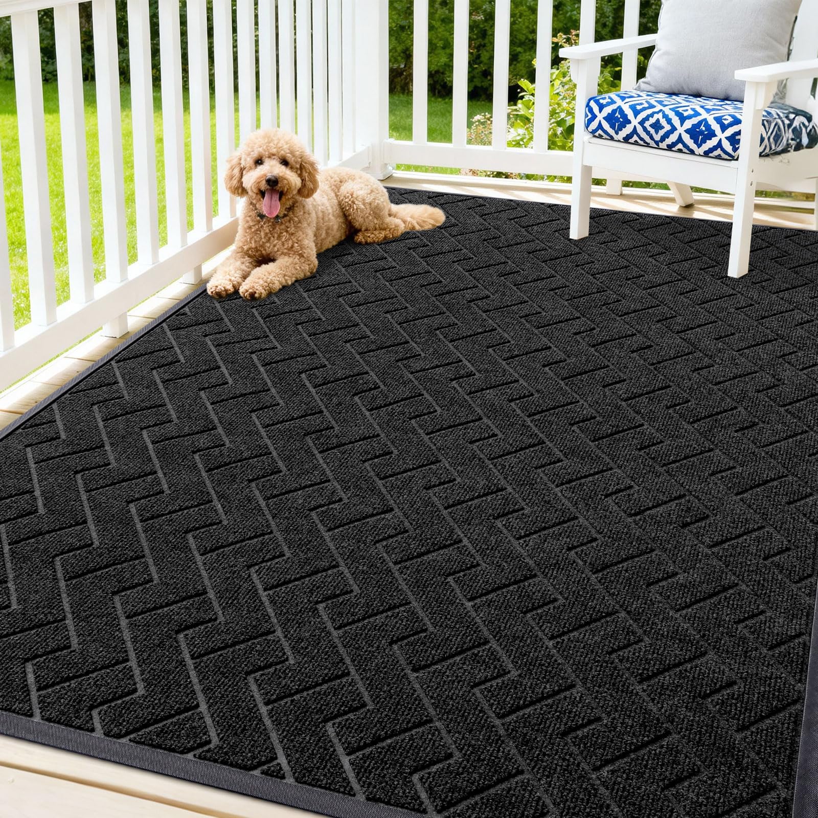 OLANLY Front Door Mat Outside 71x47, All-Season Absorbent Rubber Doormat | Black, Heavy-Duty, Stain and Fade Resistant, Waterproof Non-Slip Backing, Low-Profile Indoor Outdoor Floor Mat for Entryway