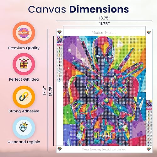 Miniatura 4 de Modern Merch Marvel - Kits de arte de diamantes para adultos, pintura de diamantes 5D de Deadpool para adultos, arte de pared DIY de Deadpool