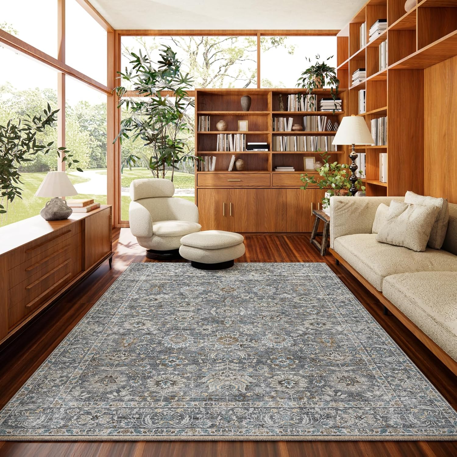 6x9 washable rug – boho distressed non-slip area carpet