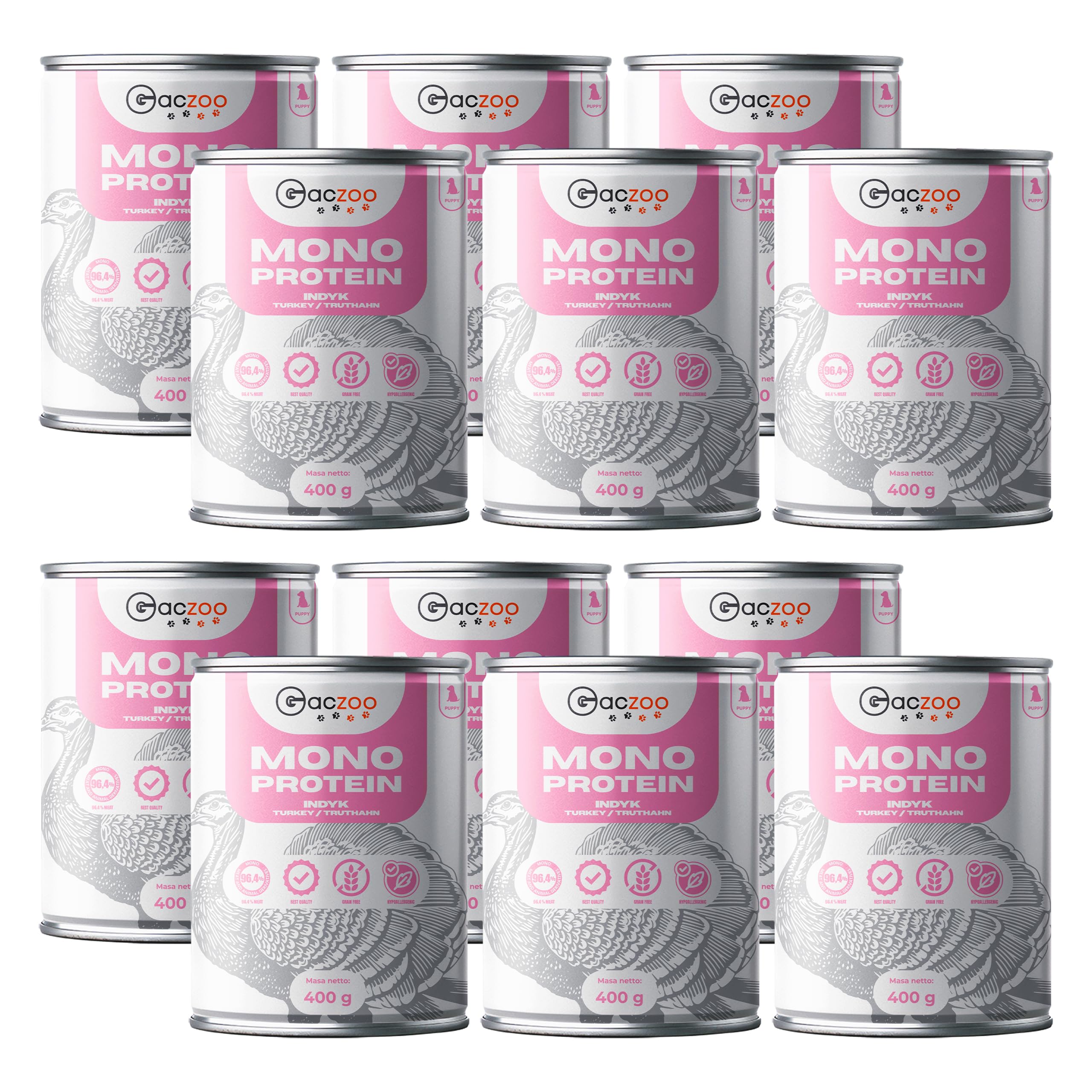 Hundefutter Nass - Hypoallergenes Welpen Nassfutter - Pute - Welpenfutter Getreidefrei, Single Protein - Leicht Verdaulich, für empfindliche Hunde - Mono Protein Ultra 12 Dosen