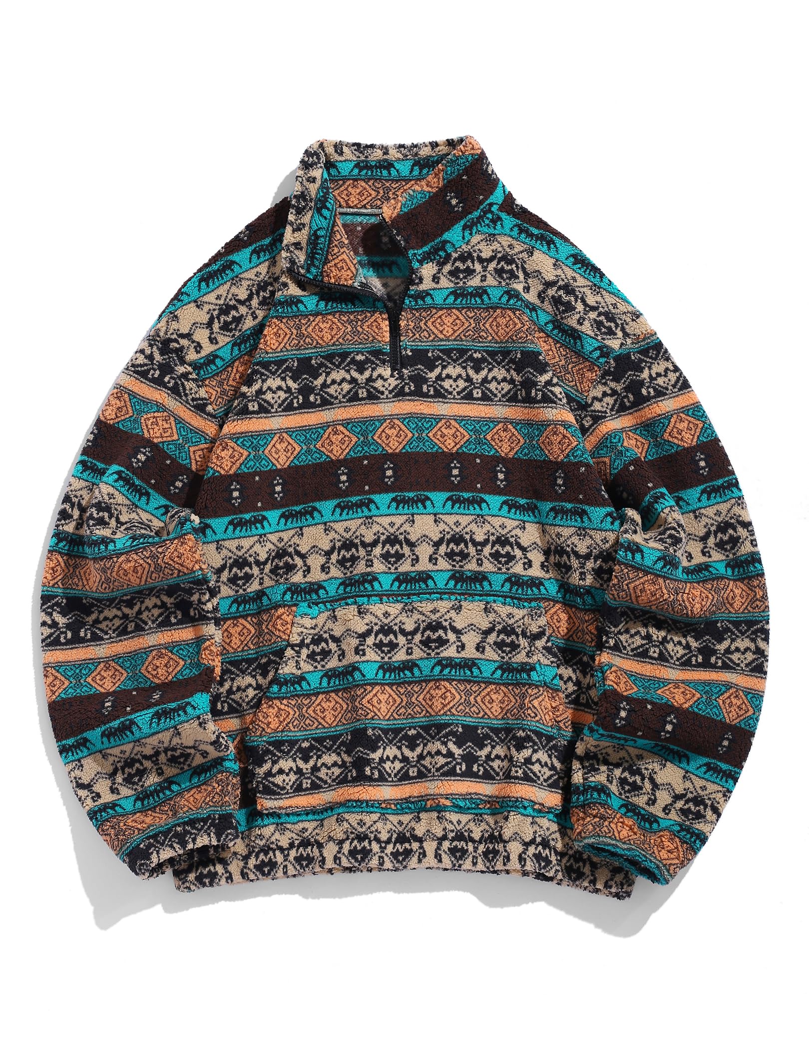 ZAFUL Mens Quarter Zip Fleece Pullover Oversized Vintage Aztec Sweatshirt