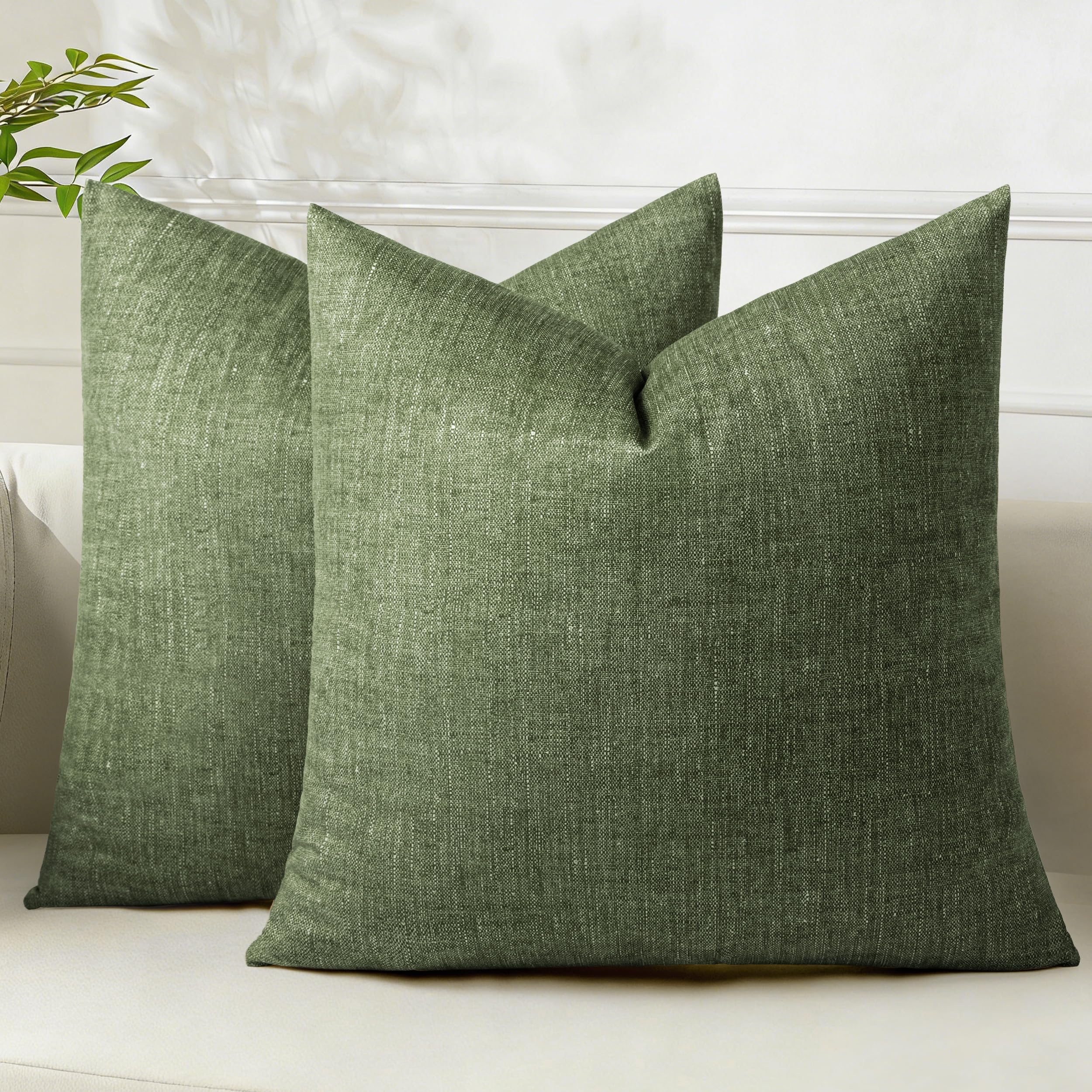 AELS Decorative Throw Pillow Covers 22x22, Set of 2, Soft Textured Look Printed Pillow Case, Modern Farmhouse Cushion Case for Bed Couch Sofa, Light Olive Green (Covers Only)