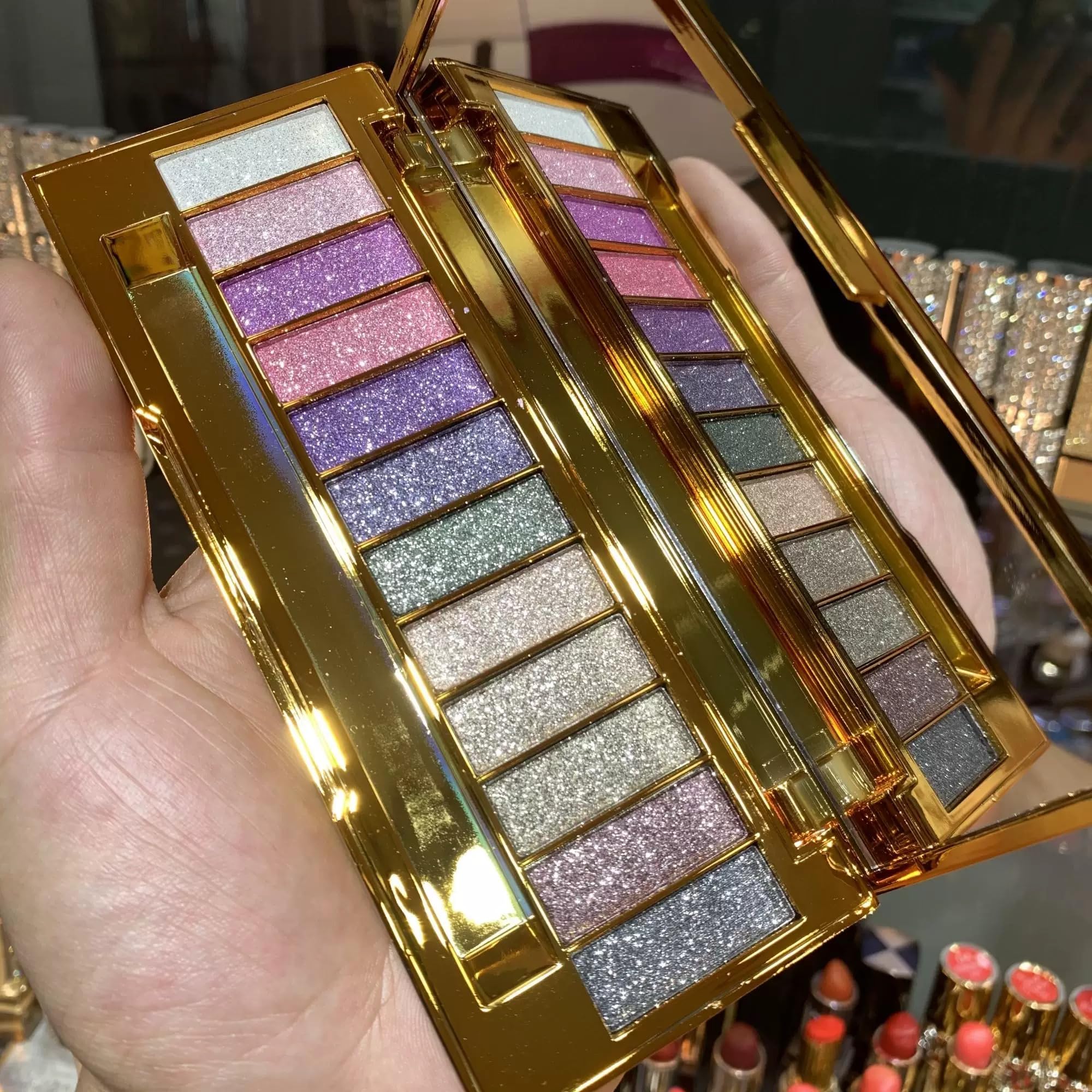 Paleta de sombras de ojos con purpurina, 12 colores, impermeables, brillantes, paletas de maquillaje con espejo de pincel, paleta de sombras de ojos pigmentadas altamente brillantes para citas, 2