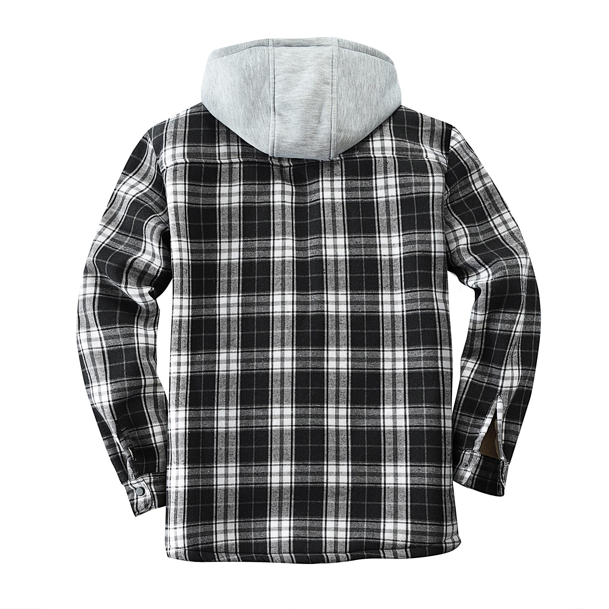 IVUMA Herrenhemden, Baumwolle, kariert, langärmelig, Fleece-gefüttert, Flanellhemden, Sherpa-Mantel mit Kapuze