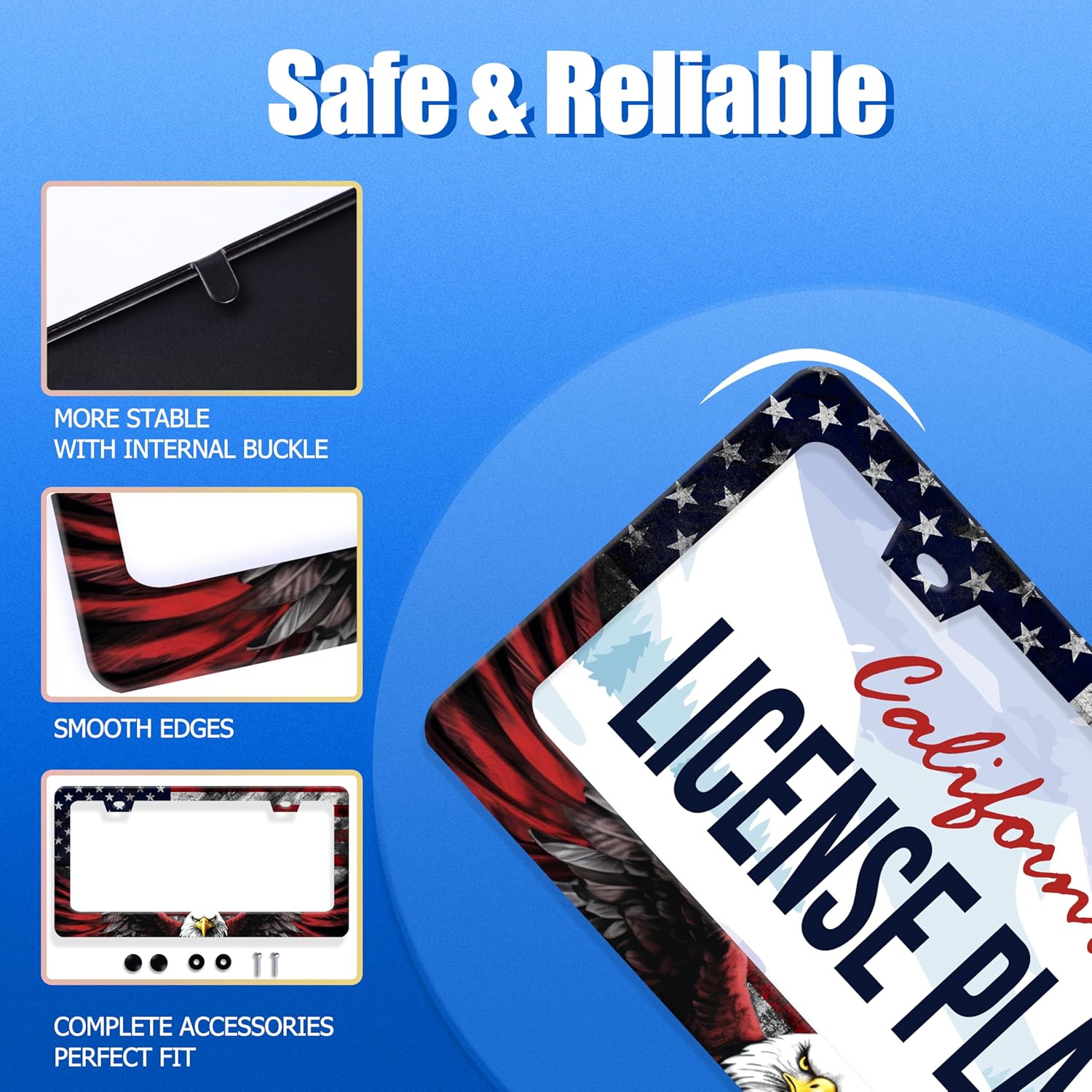 2pcs American Flag Eagle Patriotic License Plate Frame USA Flag License Plate Frames Funny Auto Accessory Bracket Stainless Steel License Plate for Women Men 6 x12 Inch