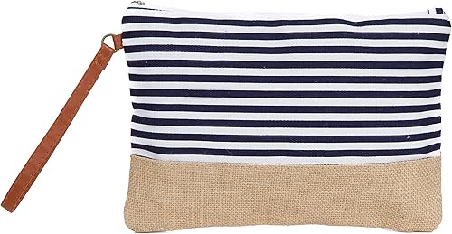 Miniatura 8 de Bolsa de cosméticos de lona de algodón de dos tonos para maquillaje (10.5 pulgadas de ancho x 7.5 pulgadas de alto, ancla azul marino (fondo de