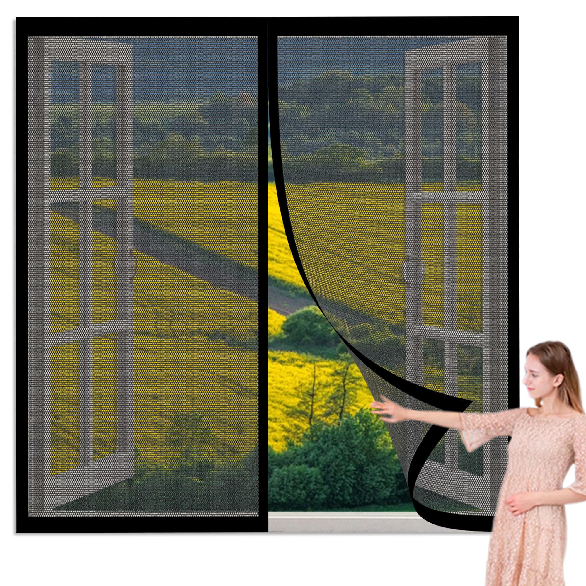 Magnetic Window Screen 75 x 165 cm Selfadhesive Tape Mosquito Net Window Without Drilling Or Screwing with Self Adhesive Tape for Windows Doors and Patio Screens, Black