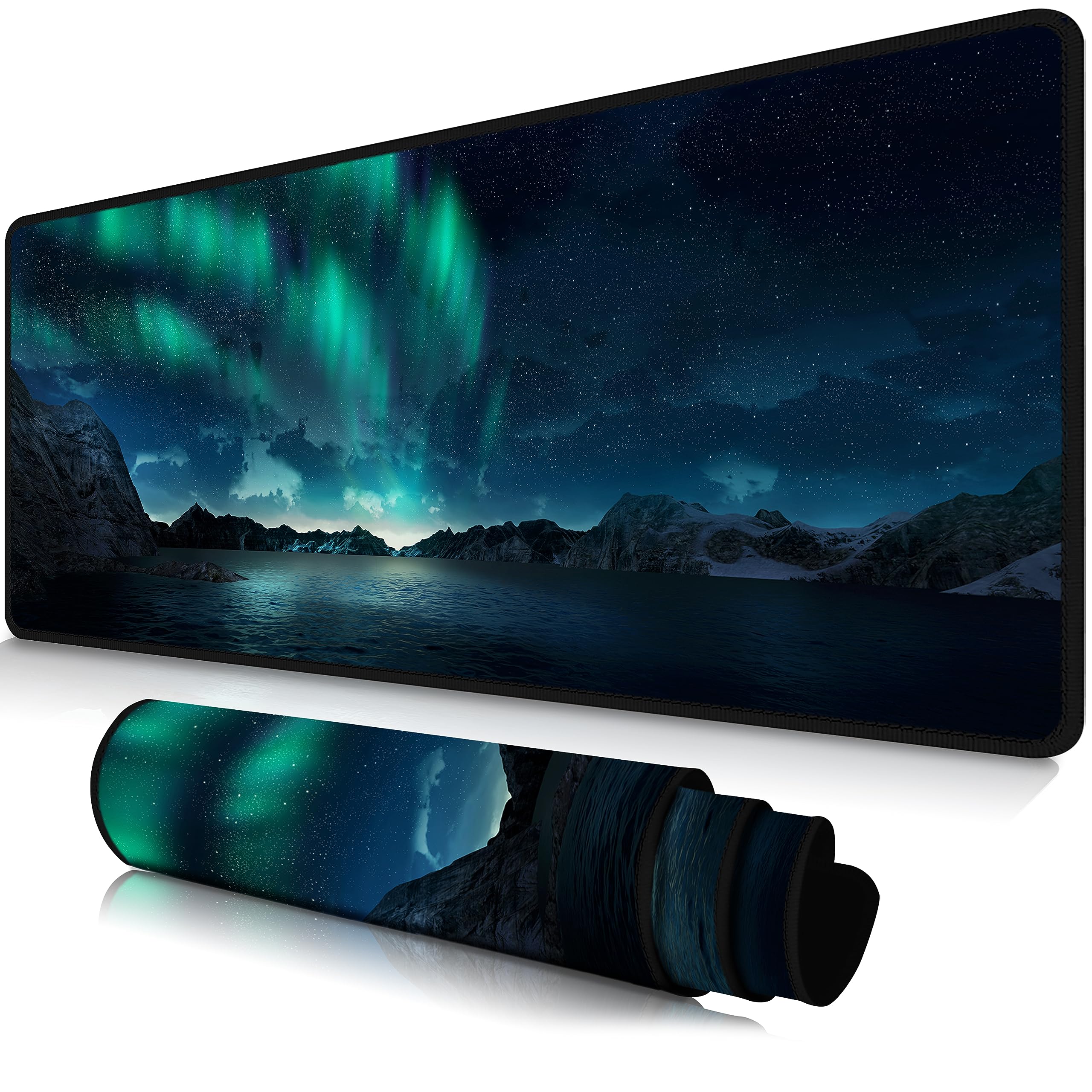 TECH8 USA, Beautiful Large XL Desk Mouse Pad for Keyboard, Mouse and Laptop, 31 x 12, Northern Lights