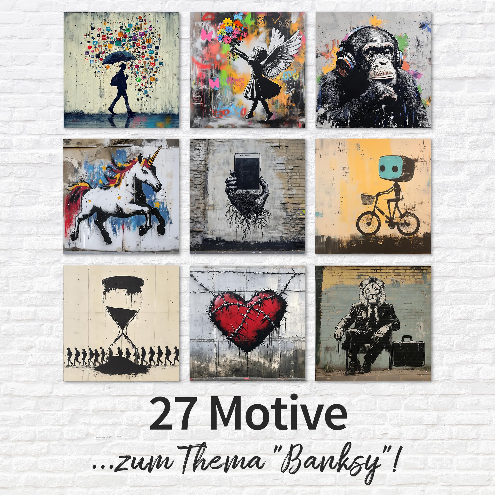 Banksy Leinwand Keilrahmen Robokunst 100x100cm - Street Art - Wandbild | Banksy Wandbild auf Leinwand, 100x100cm, Motiv Robokunst, Quadratisch, Street Art, 2cm Holzrahmen, matter Kunstdruck