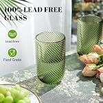Joeyan Vintage Drinking Glasses Set of 4, 410ml/14oz Ribbed Embossed Highball Glass Water Tumbler, Colored Tall Glassware Beverages Cups for Whisky, Cocktail, Beer, Juice, Tea, Wine, Green
