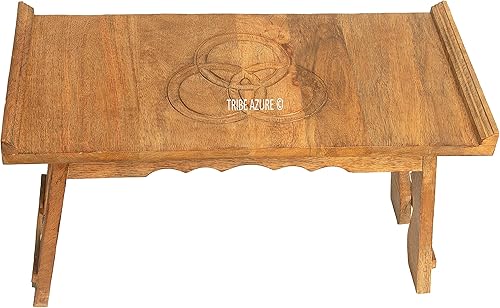 Miniatura 5 de Tribe Azure Fair Trade Mesa de altar, mesa de meditación, puja, madera de meditación Wicca altar budista, japonés, pequeño piso de café Chabudai de