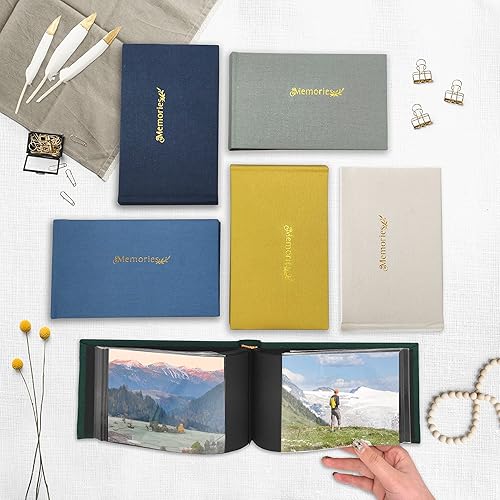 Miniatura 6 de Holoary Álbum de fotos pequeño de 4 x 6 pulgadas, tapa dura de lino, capacidad para 50 fotos, encuadernado con libro tradicional de páginas negras,