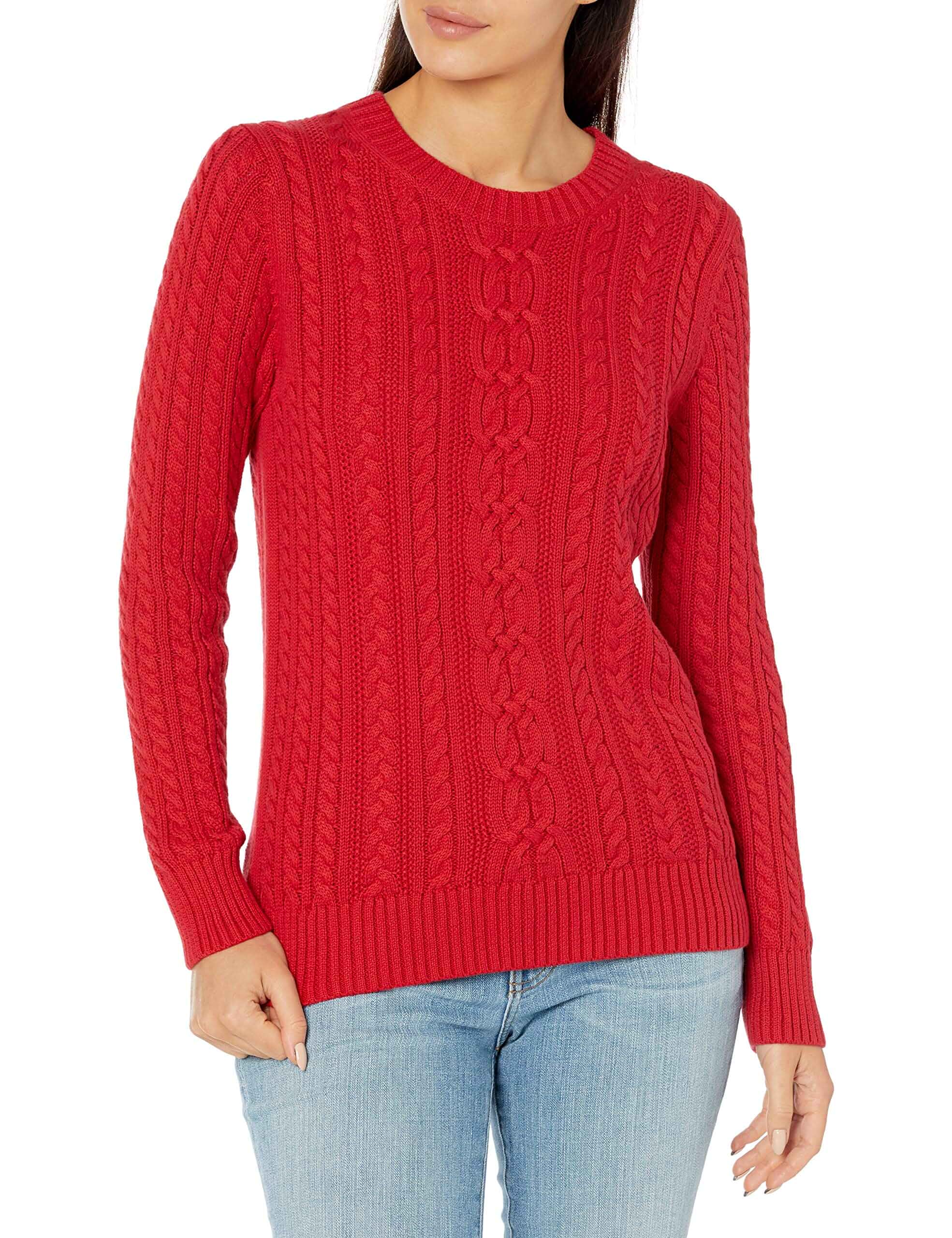 Amazon Essentials Women's Regular Fit Soft Cotton Cable Knit Ribbed Crewneck Sweater (Available in Plus Size) Regular
