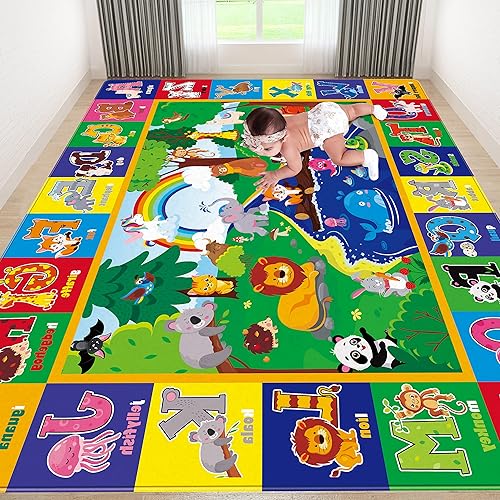 LTKOUGFAM Alfombra de juego para niños tapete educativo ABC para habitación de niños alfombra de juego antideslizante alfombras de niños para sala