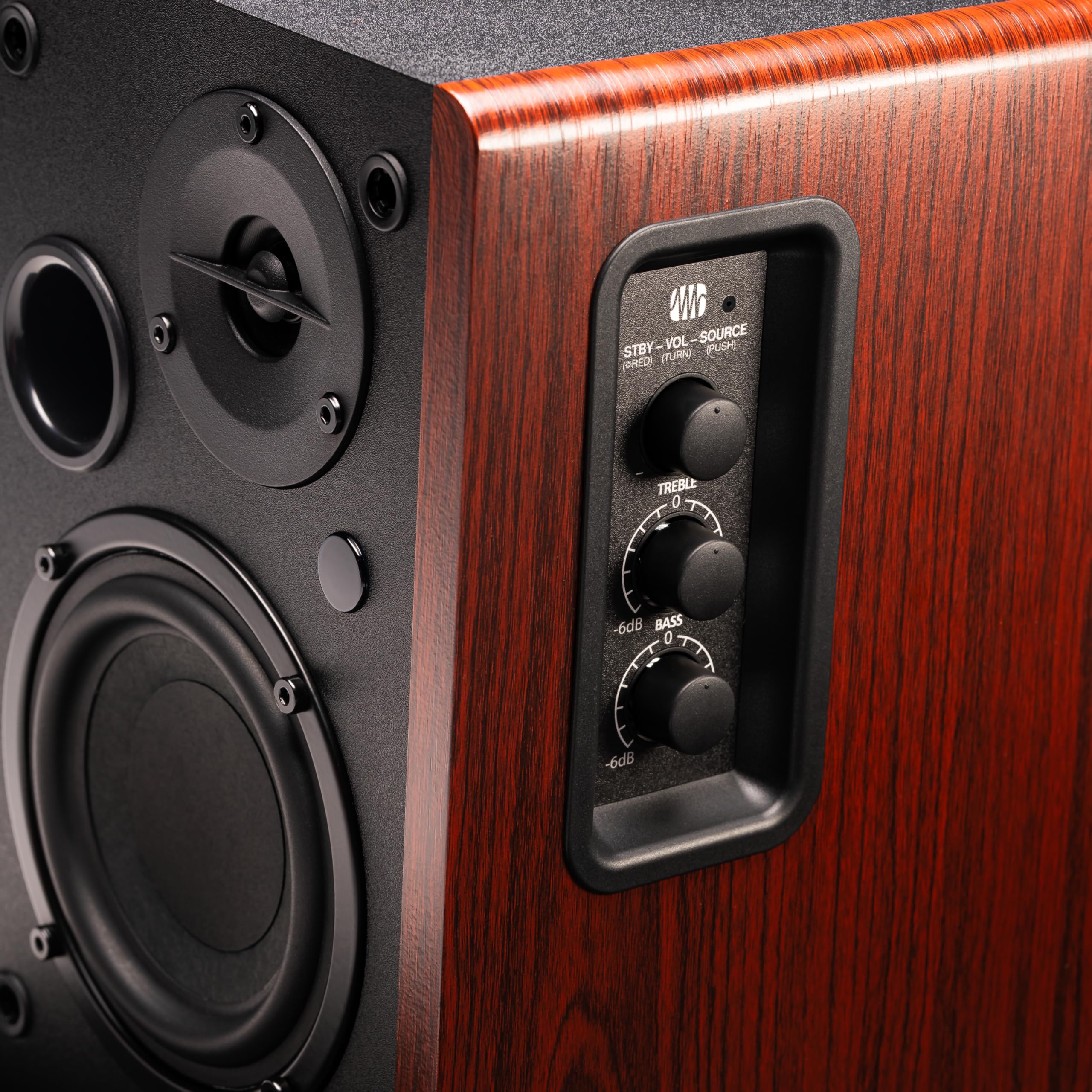 PreSonus Eris Accent Regallautsprecher (Studiomonitore), Paar – Aktive Multimedia-Lautsprecher für Desktop-Computer, klarer Klang (Holz)