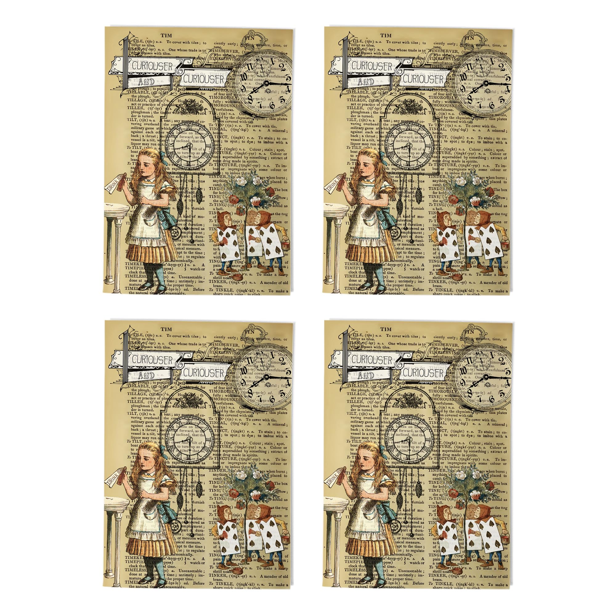 Alice Wonderland Collage Art Cards Multipack of 4 Surreal Fantasy Greeting Cards For Any Occasion Blank Inside A6 10 x 15 cm