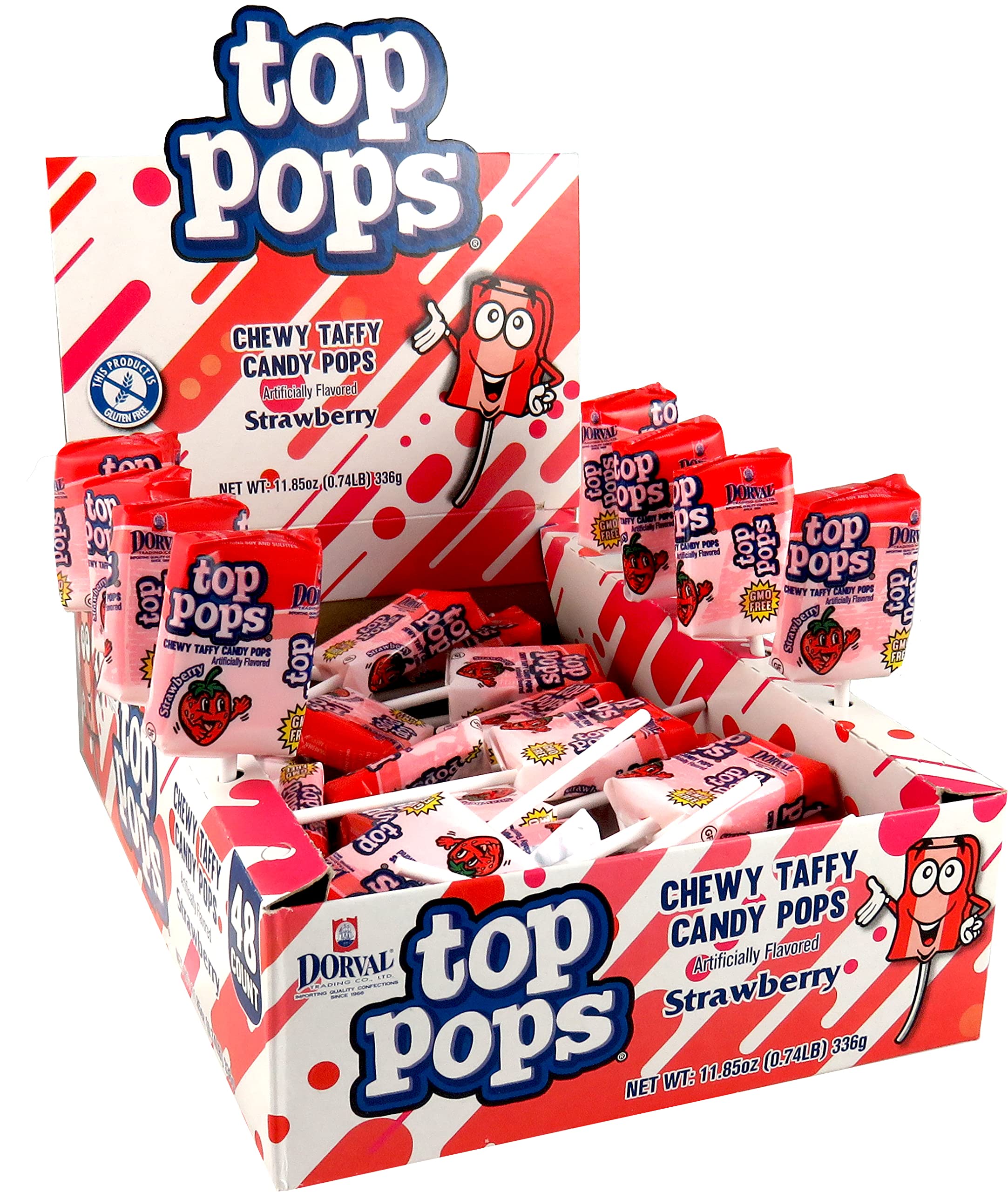 Amazon.com : Top Pops Chewy Candy Taffy Pops, Strawberry, 48 Pack