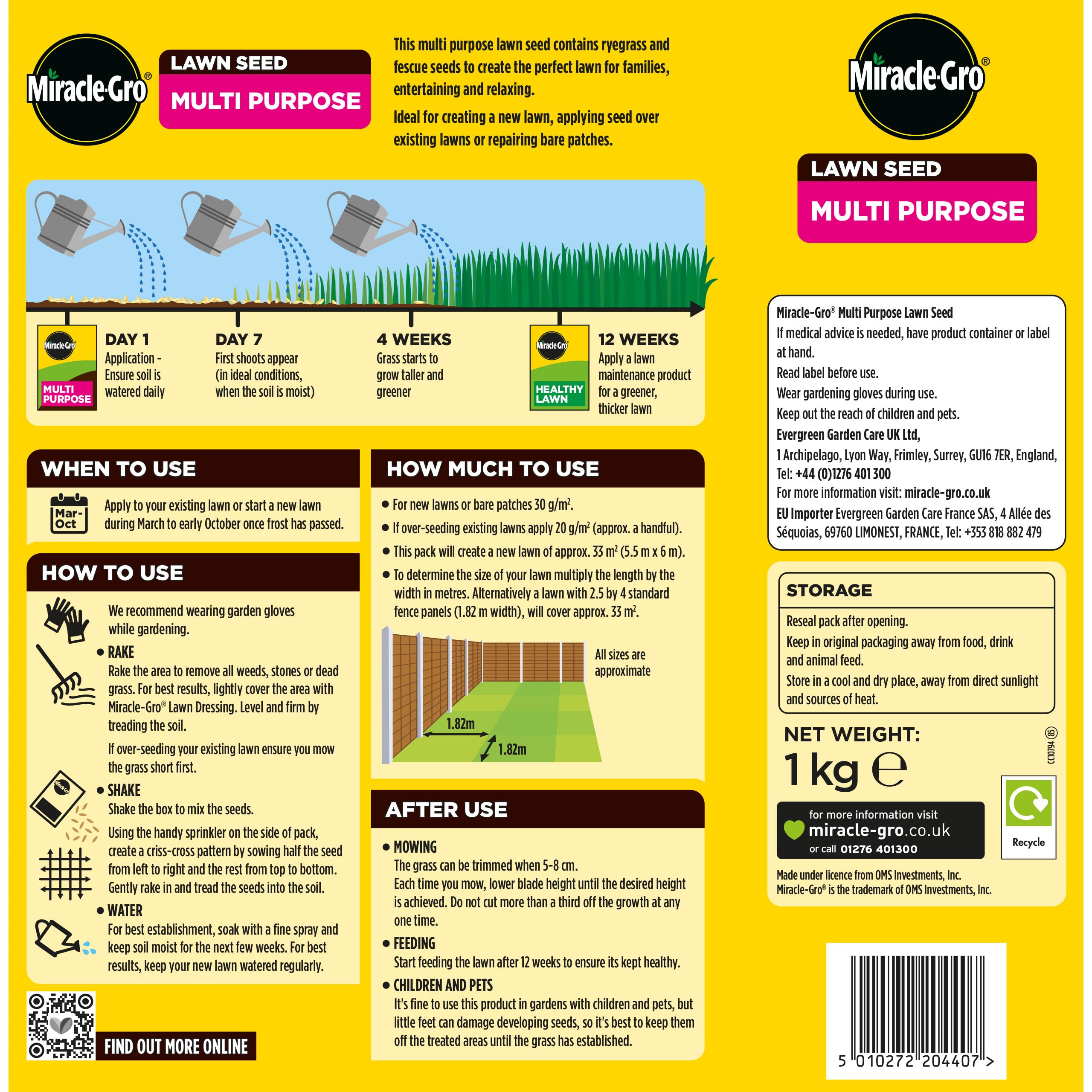 Miracle-Gro Multi Purpose Lawn Seed, Child & Pet Friendly, Coverage 33m2, 1kg Box — view 2