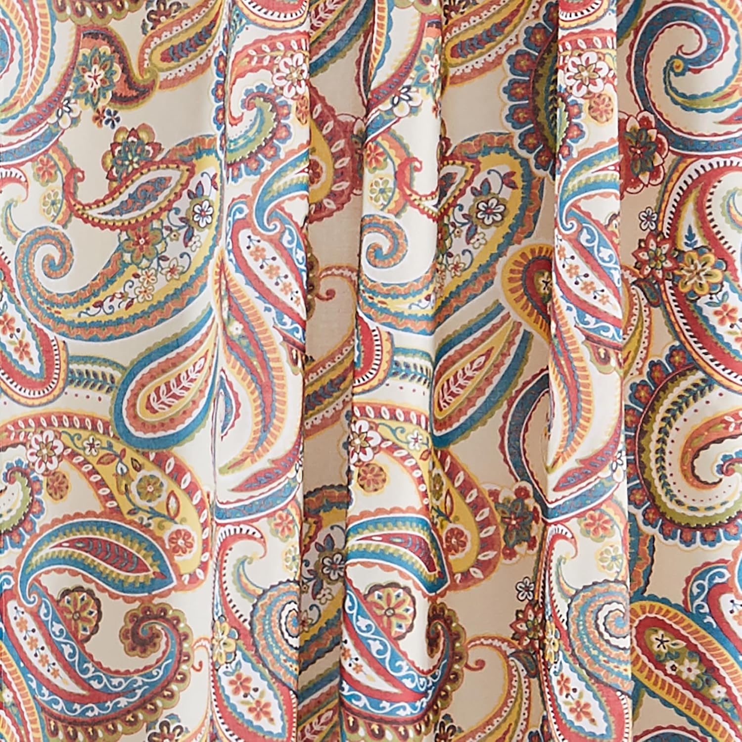Levtex Home - Alyssa - Window Panel with Rod Pocket - One Curtain Panel 84 inch Length - Paisley - Orange, Turquoise, Green, Red, Citron, Yellow - 100% Cotton - Lined