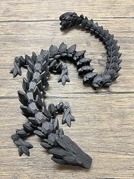 MunnyGrubbers - XL 26" Crystal Dragon Fidget Toy - Heavy Duty - 3D Printed Flexible Articulating Dragon Plastic Collectible Figurine - Surprise Egg Compatible - Black Dragon