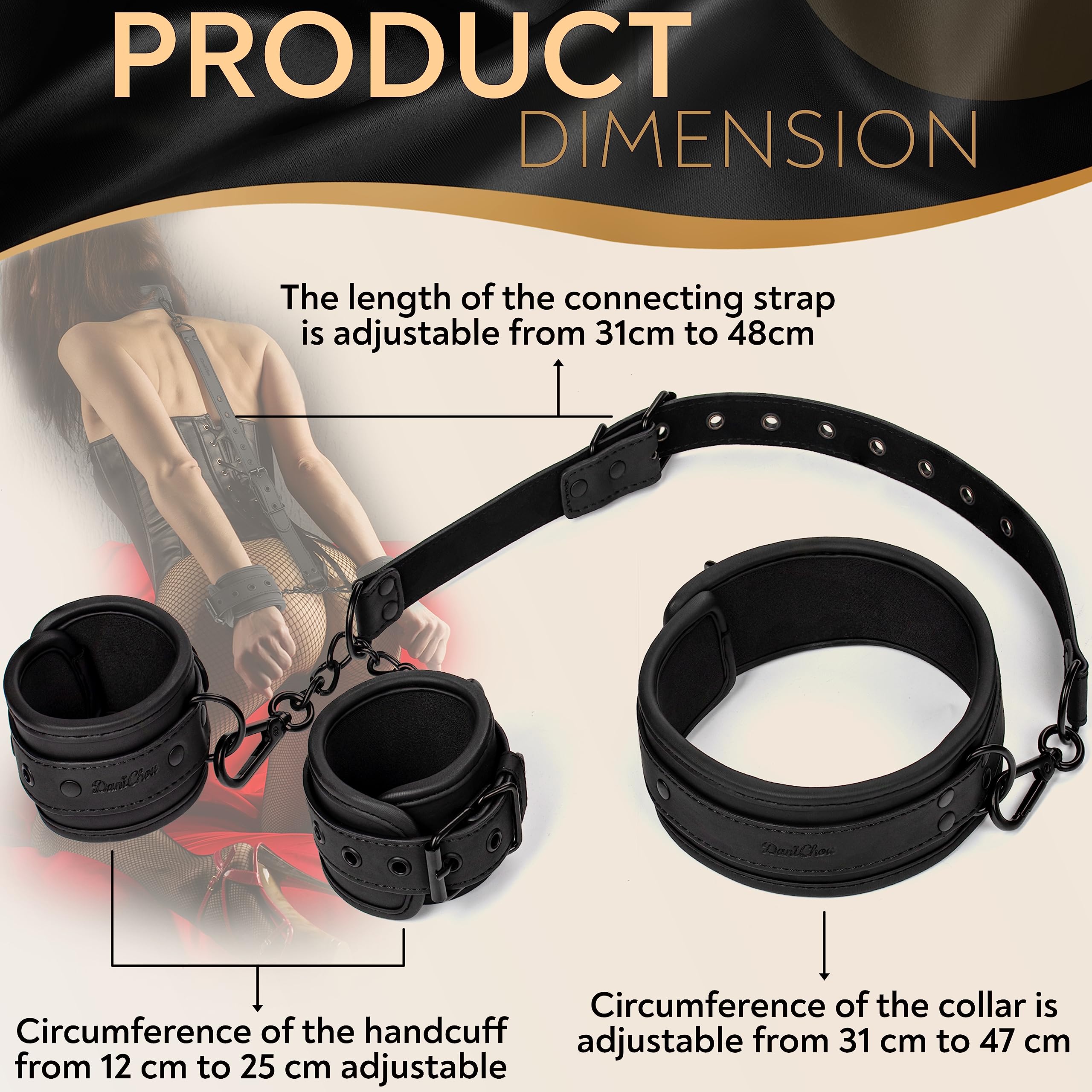 3in1 SM Bondage Set con Collar y Esposas, Premium SM Toys for Couples, Bondage Set, Handcuffs, BDSM Collar, BDSM Set, Restraints, Sex Toys for Couples, Sex Toys erotic