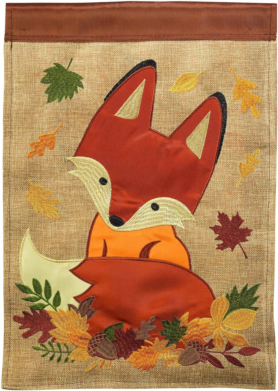 Fox Fall Dark Brown and Orange 13 X 19 Burlap Outdoor Hanging Garden Flag