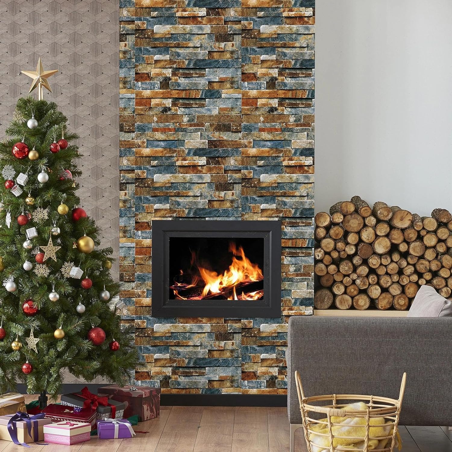 CAX Stone Peel and Stick Wallpaper Faux Stone Wallpaper 17.5" X 480" Brick Contact Paper Self-Adhesive Stones Peel and Stick Wallpapers Rustic Wall Paper for Living Room Kitchen Backsplash Fireplace