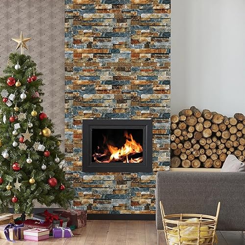 Miniatura 2 de CAX Papel tapiz de piedra para despegar y pegar, papel tapiz de piedra sintética de 17.5 x 120 pulgadas, papel de contacto de ladrillo autoadhesivo