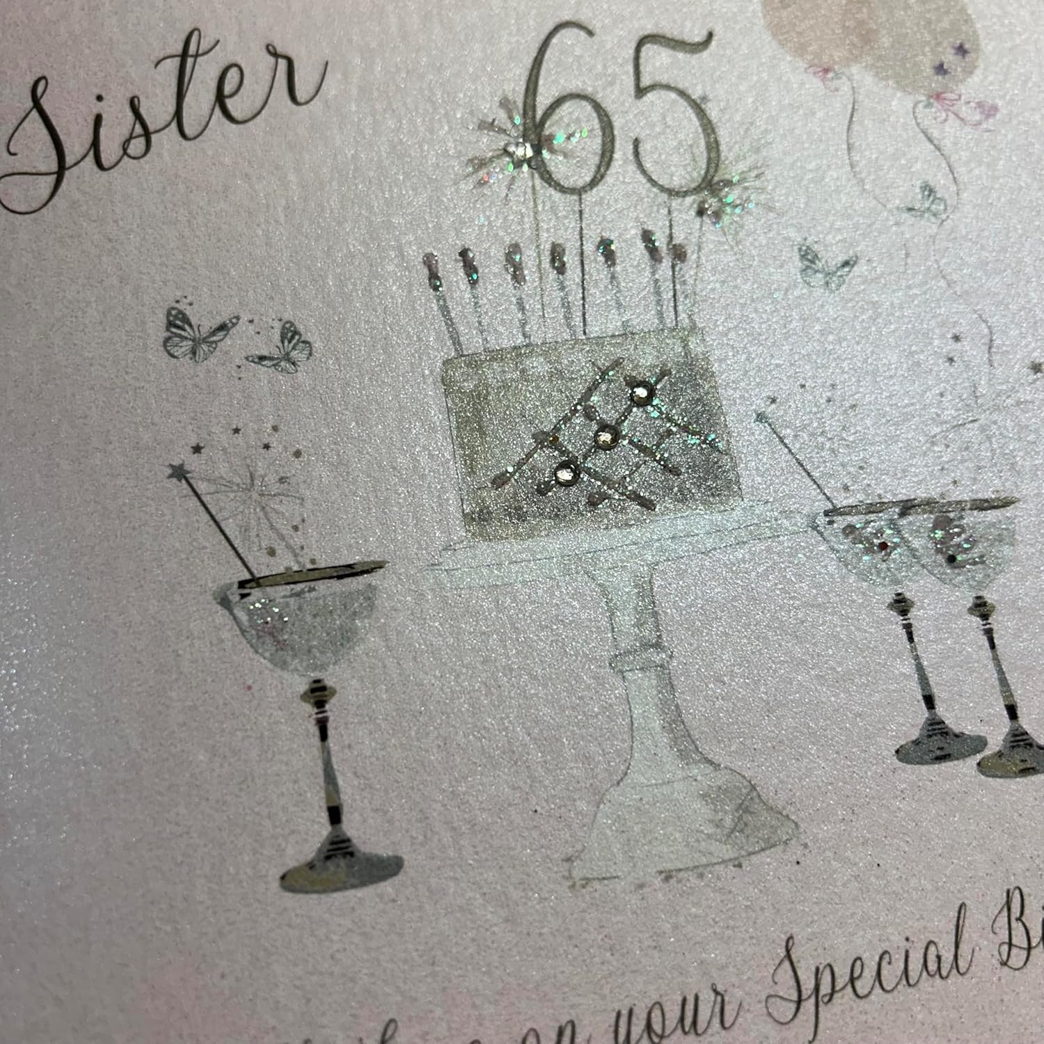 WHITE COTTON CARDS Happy 65th Birthday Card Sister Champagne Glasses Pink Roses SS42-S65