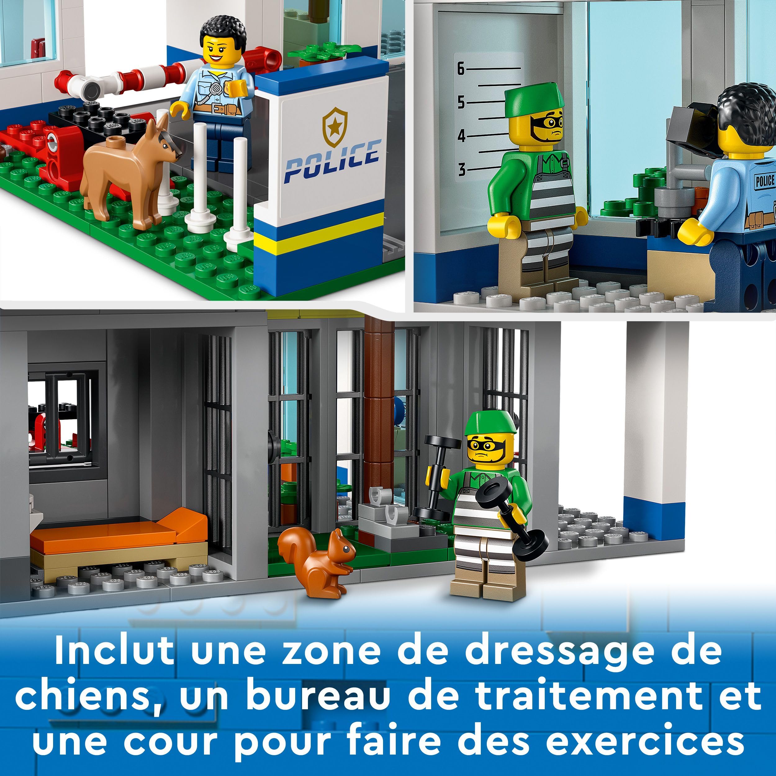 LEGO 60316 City Le Commissariat de Police, Jouet de Voiture, Camion de Poubelle et Hélicoptère, Figurine de Chien, pour Garçons et Filles de 6 Ans