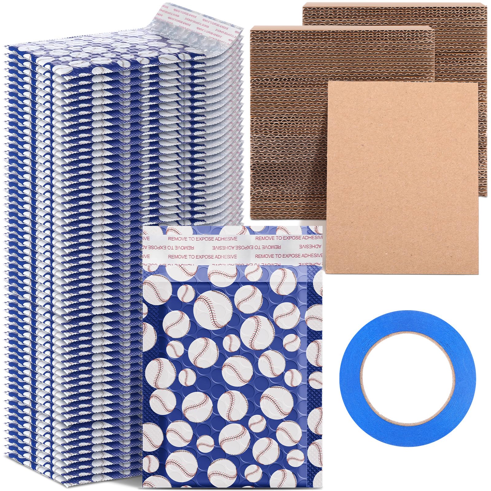 Tatuo 151 Pcs Baseball Trading Card Shipping Supplies Protector Set Include 100 Corrugated Cardboard Sheets Inserts 50 Poly Bubble Mailers Padded