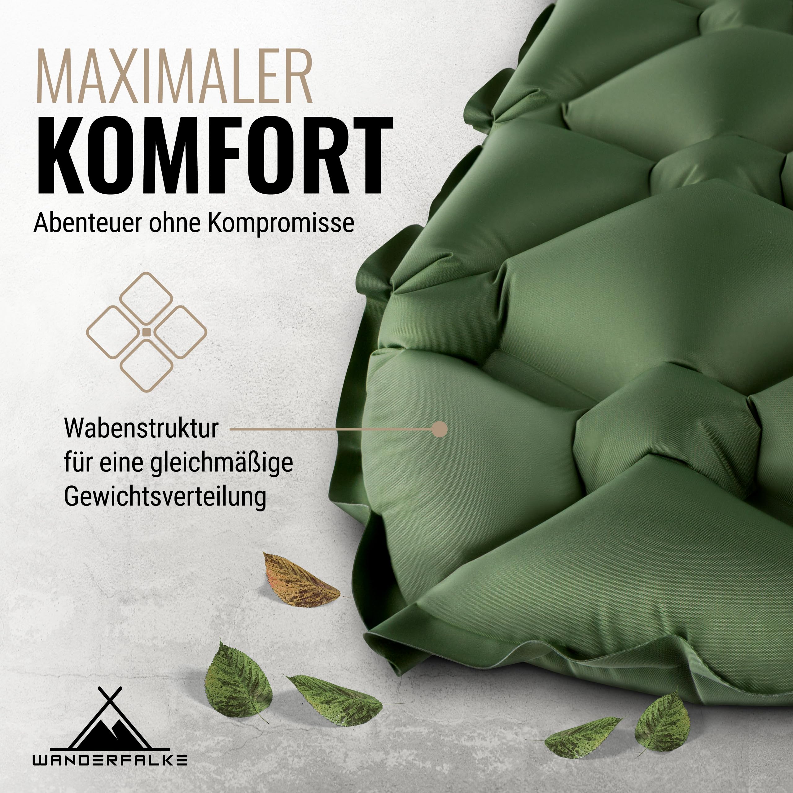 WANDERFALKE Camping isomat (XL breedte) 190 x 66 x 6 cm - luchtmatras Camping - ultralichte slaapmat voor outdoor, camping, wandelen, reizen ( groen WANDERFALKE Camping isomat (XL breedte) 190 x 66 x 6 cm - luchtmatras Camping - ultralichte slaapmat voor outdoor, camping, wandelen, reizen ( groen