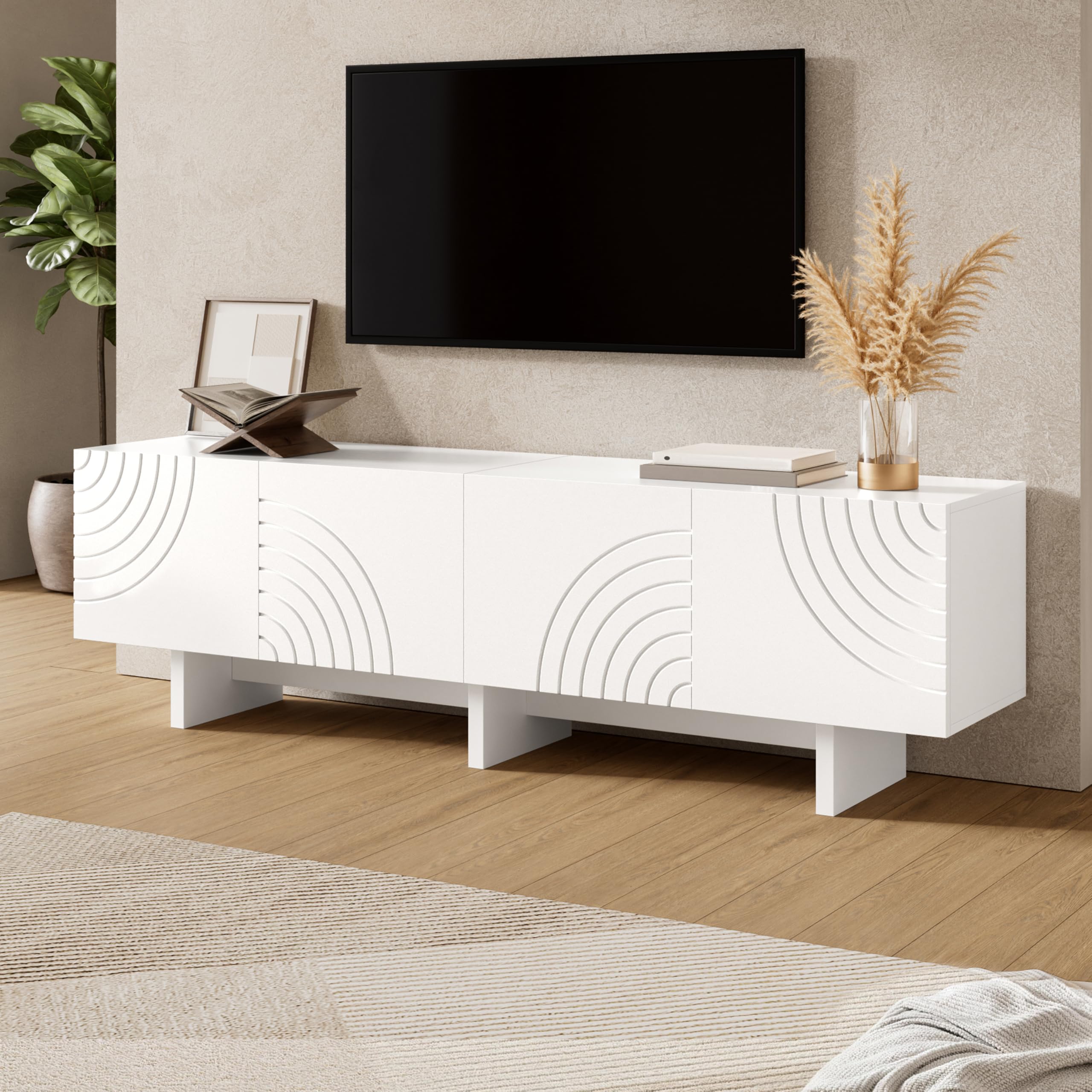 Mueble de TV minimalista de 170 cm para organizar tu salón con estilo blanco 1