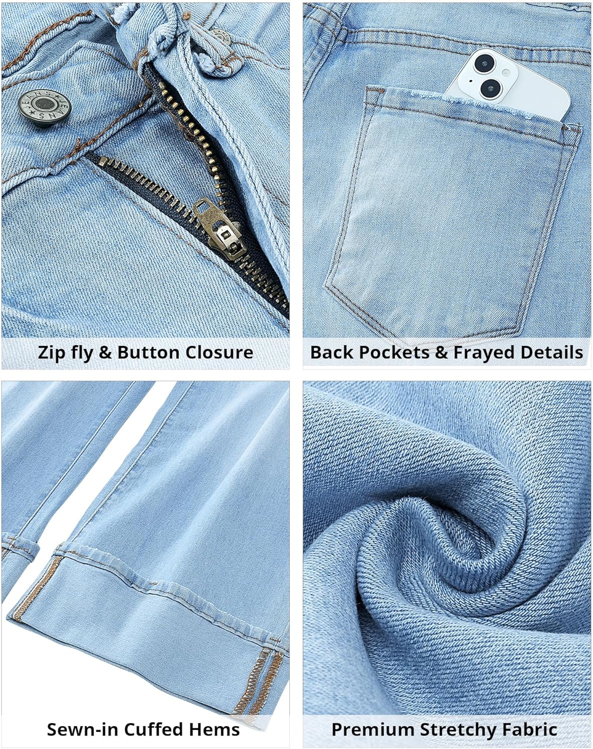 GRAPENT Wide Leg Jeans for Women High Waisted Stretchy Denim Crop Pants Fold Hem Cropped Baggy Jeans with Pockets - Image 7