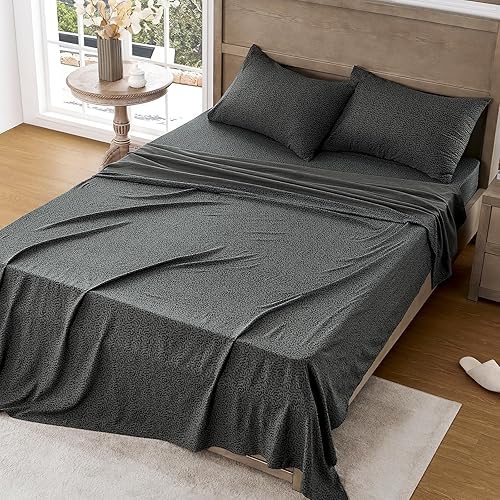 Miniatura 7 de FreshCulture Sábanas estampadas  Juego de sábanas ultrasuaves  Sábanas de microfibra cepillada de leopardo negro  Bolsillos profundos de hasta 16