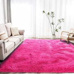 Awaytail Fluffy Area Rug for Living Room 8x10 Feet, Hot Pink Shaggy Rugs for Bedroom 8x10 Area Rugs Non Slip Clearance