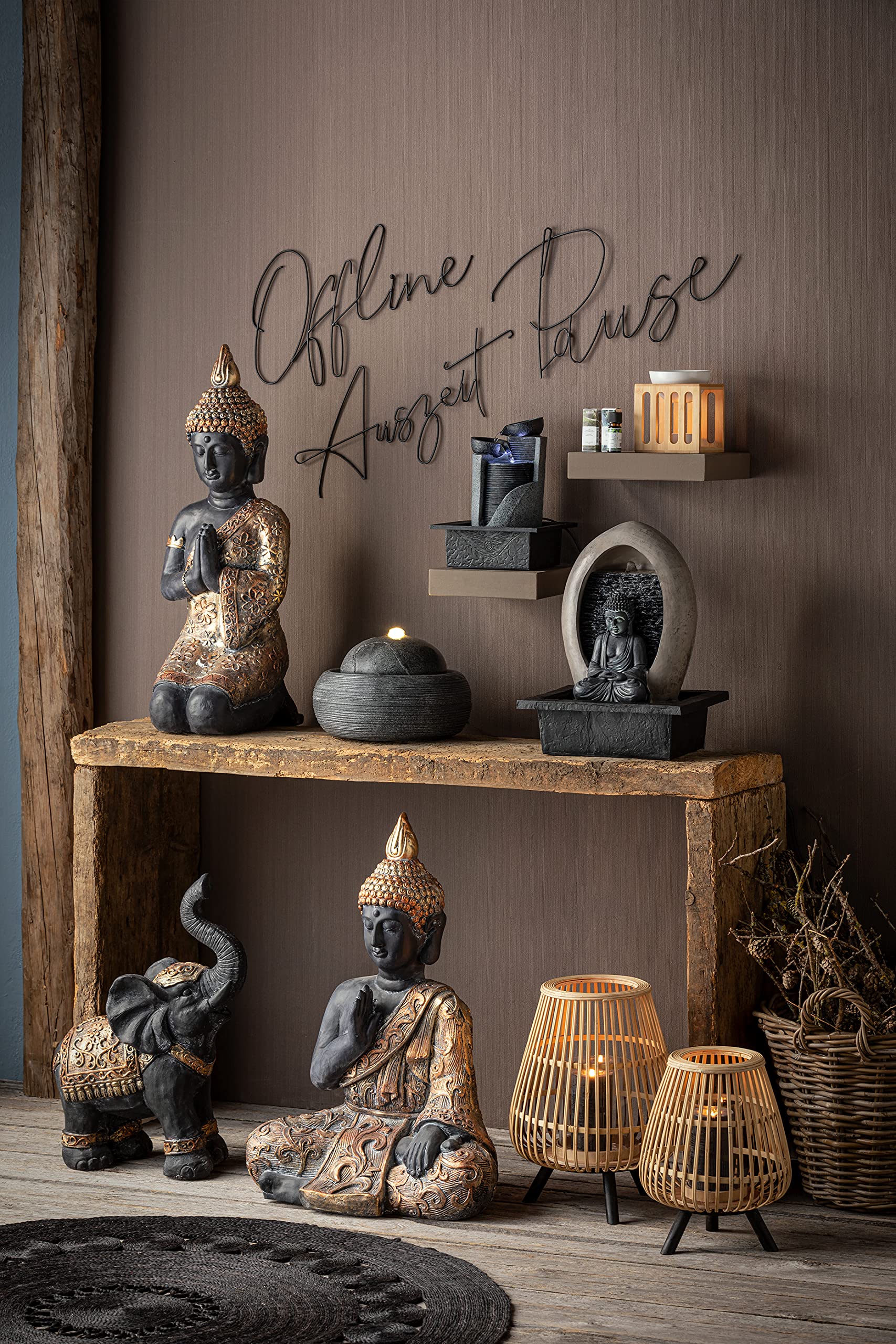 Dehner Zimmerbrunnen Malu mit LED Beleuchtung, ca. 40.5 x 30 x 23 cm, Polyresin, grau/beige