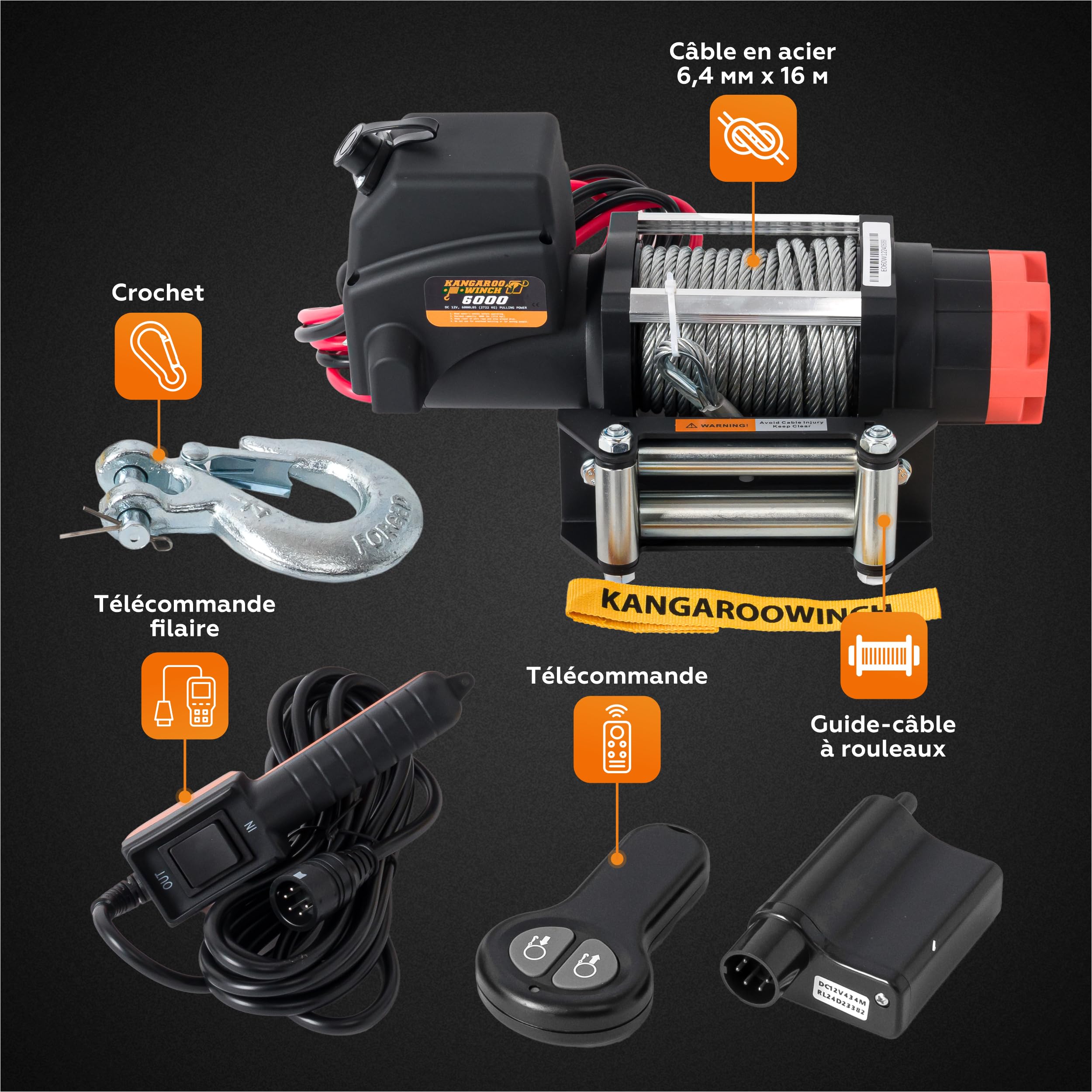 Treuil Electrique 12v Universel 6000 lbs / 2722 kg | Puissant et Compact avec Câble Acier et Télécommande - Construction Fiable pour Voiture, Quad et Défis Offroad (K6000)