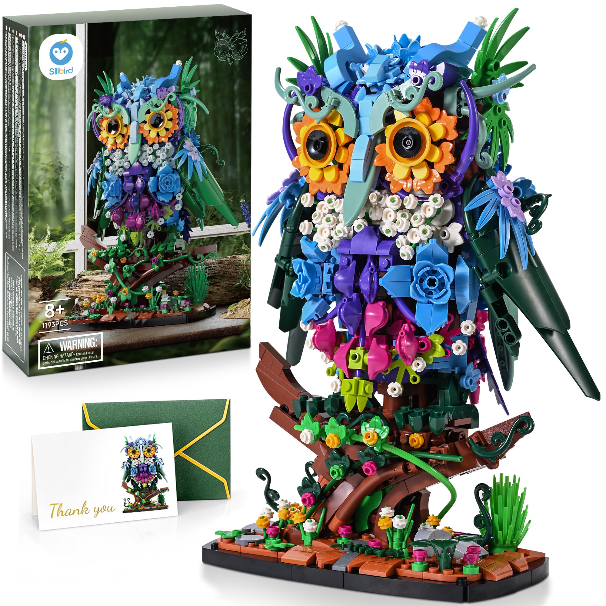 Sillbird Owl Animal Flowers Building Toy Set, MOC Floral Collectible Model for Valentines Day Home Decor or Office Art, Birthday Creative Gifts for Adults or Teens Kids 8+ (1193 Pieces)