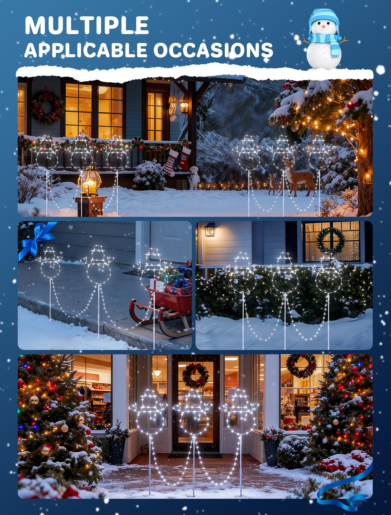 woohaha Guirnalda de luces LED blancas para jardín, diseño de muñeco de nieve de Navidad, impermeable, para Navidad, invierno, césped, patio, decoración de patio (paquete de 3)