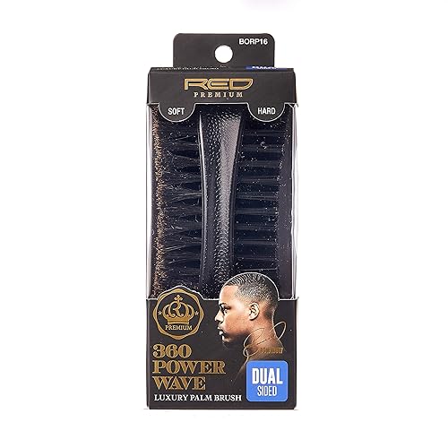 Cepillo de calidad superior RED by KISS 360 Power Wave X Bow Wow, cerdas de jabalí 100 % naturales de primera calidad, medio suave