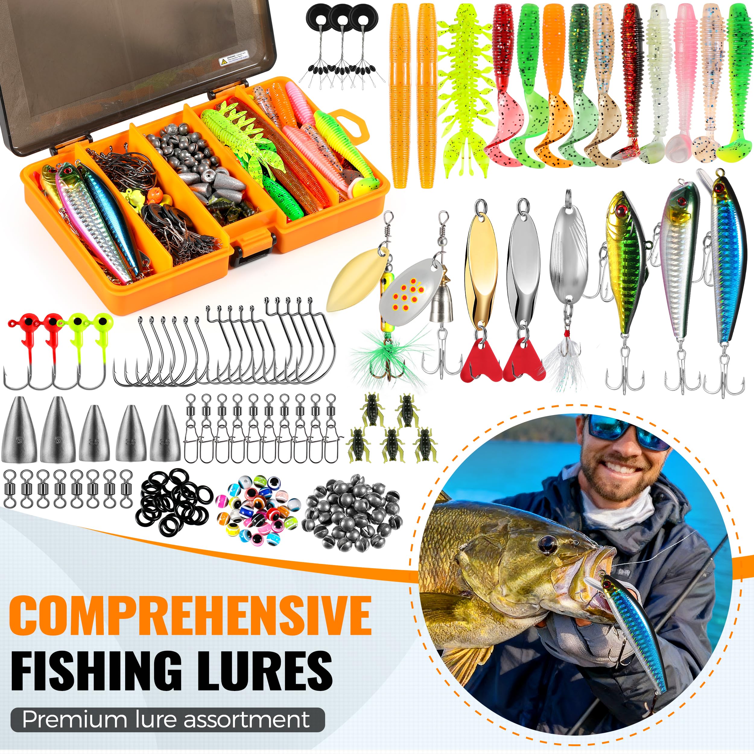 PLUSINNO Attrezzatura da pesca, canna da pesca telescopica e mulinello combinata con scatola per attrezzature, canna pieghevole e scatola per esche, kit di base per canna da pesca, accessori da pesca