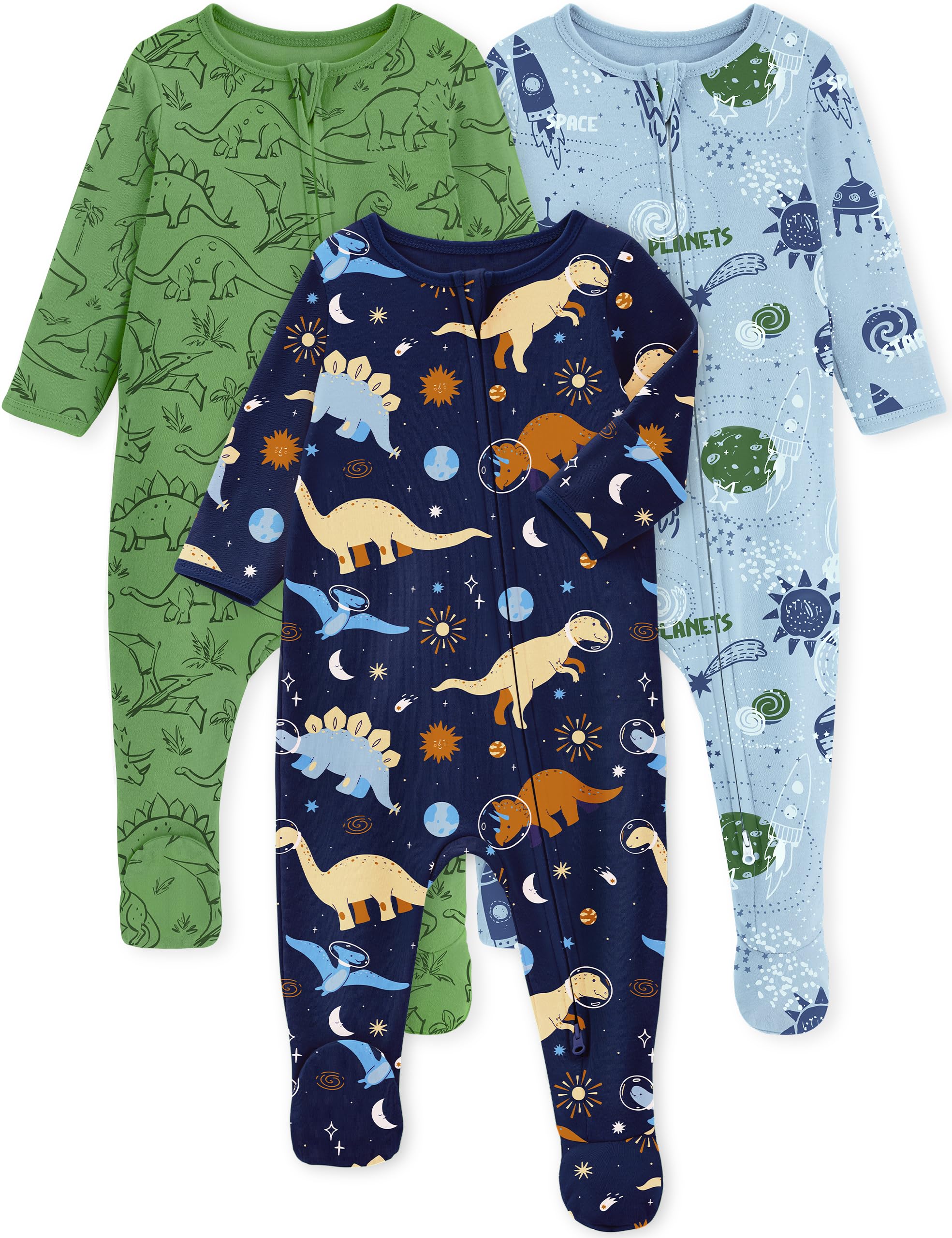 Yoofoss Baby Pajamas 100% Organic Cotton Newborn Sleepers Boy Girl Clothes | Two Way Zipper Footed Pjs for Newborn 0-3 3-6 6-9 12 18 24 Months, 3Pcs Soft Footies, Sleep and Play Baby Essentials