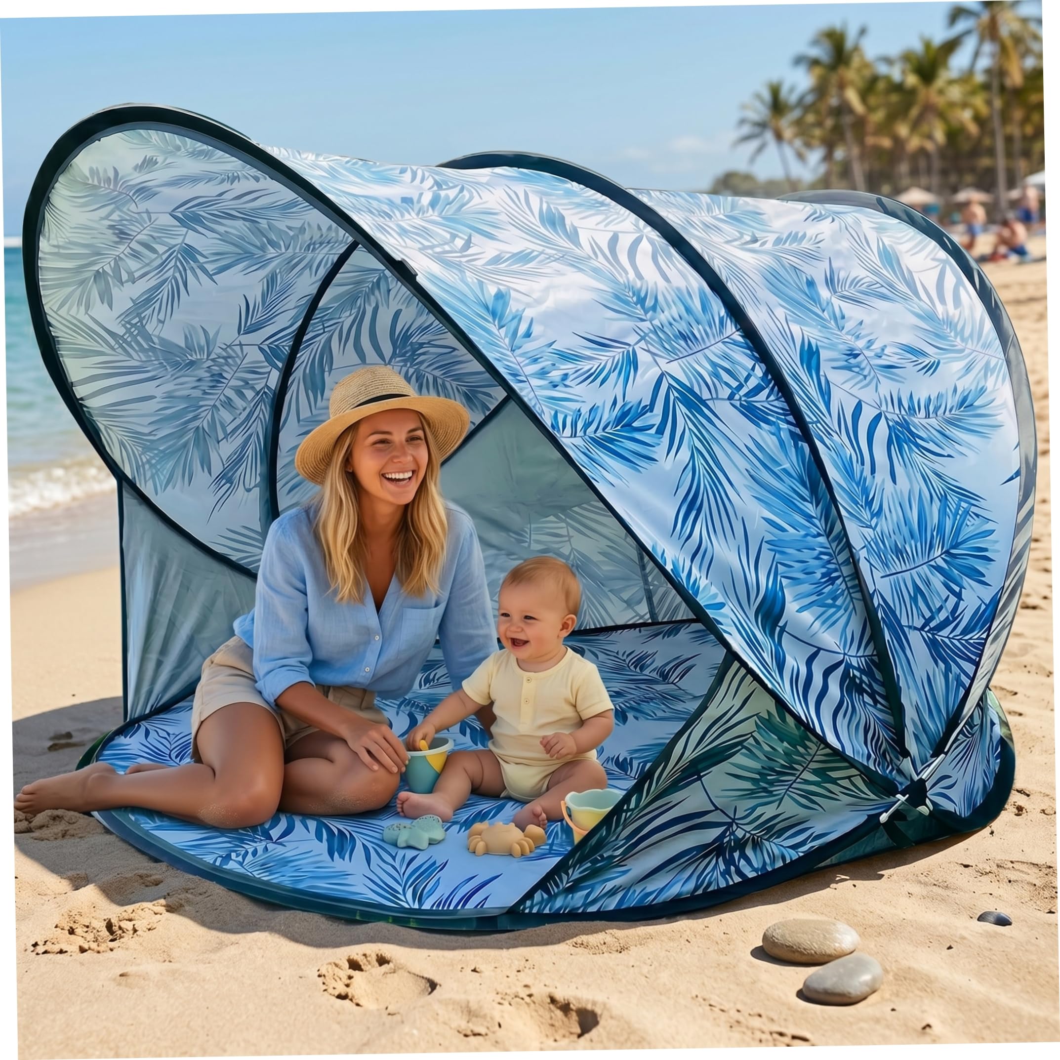 Tente de Plage Bleue pour 2 Personnes UPF 50+, abri Solaire pour Nourrissons et Tout-Petits, auvent pour Plage, Parc, Voyage