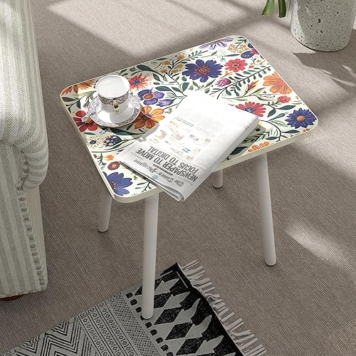 Miniatura 8 de Mandala - Mesa auxiliar rectangular pequeña con acabado de flores negras, mesa de centro pequeña retro moderna para balcón, sala de estar (11.8