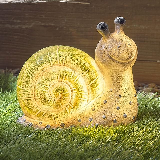 GloBrite Solar Snail Outdoor Statue Garden Ornament with Led Light - Resin Animal Figurines Decor Ornament Waterproof Sculpture for Yard Lawn Pathway Decoration (Snail)