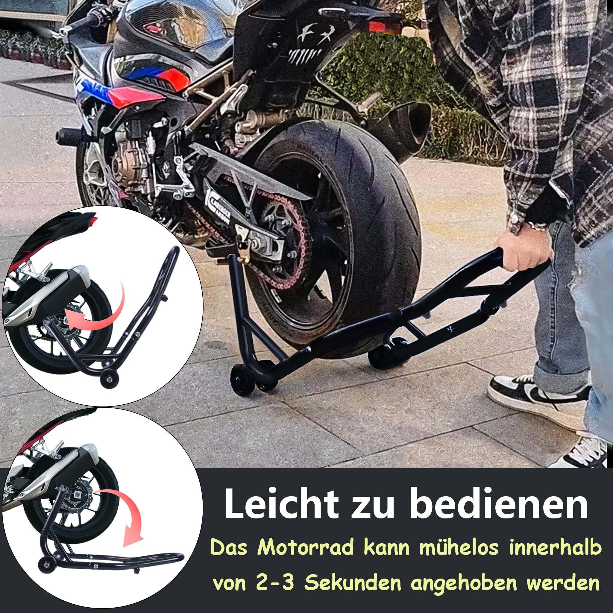 YRHome 2 Stück Motorradständer Vorne + Hinten Motorradheber Motorrad Ständer Motorrad Heber mit 4 Rollen Motorrad Hebebühne