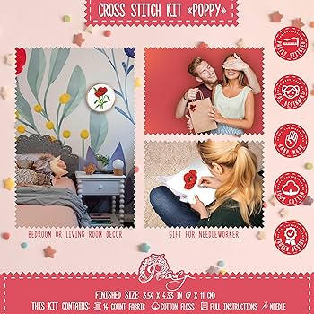 Amazon.com: Red Poppy - Counted Cross Stitch kit for Hand