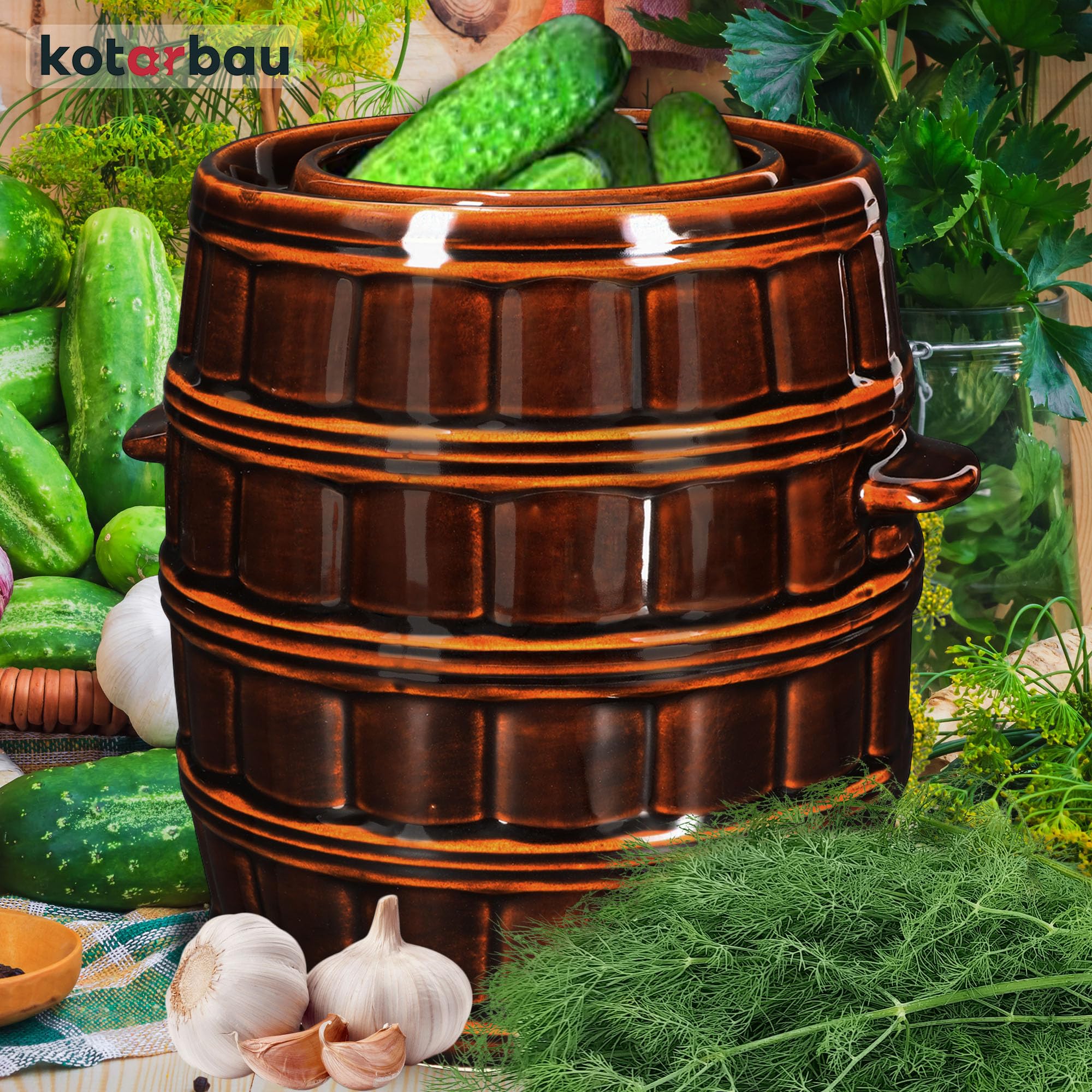 KOTARBAU® Gärtopf Steinguttopf 16 L Sauerkrauttopf Gurkentopf mit Deckel Keramiktopf Einmachtopf Steinzeuggefäß Hermetisch Keramikfass Braun Tontopf Steingut