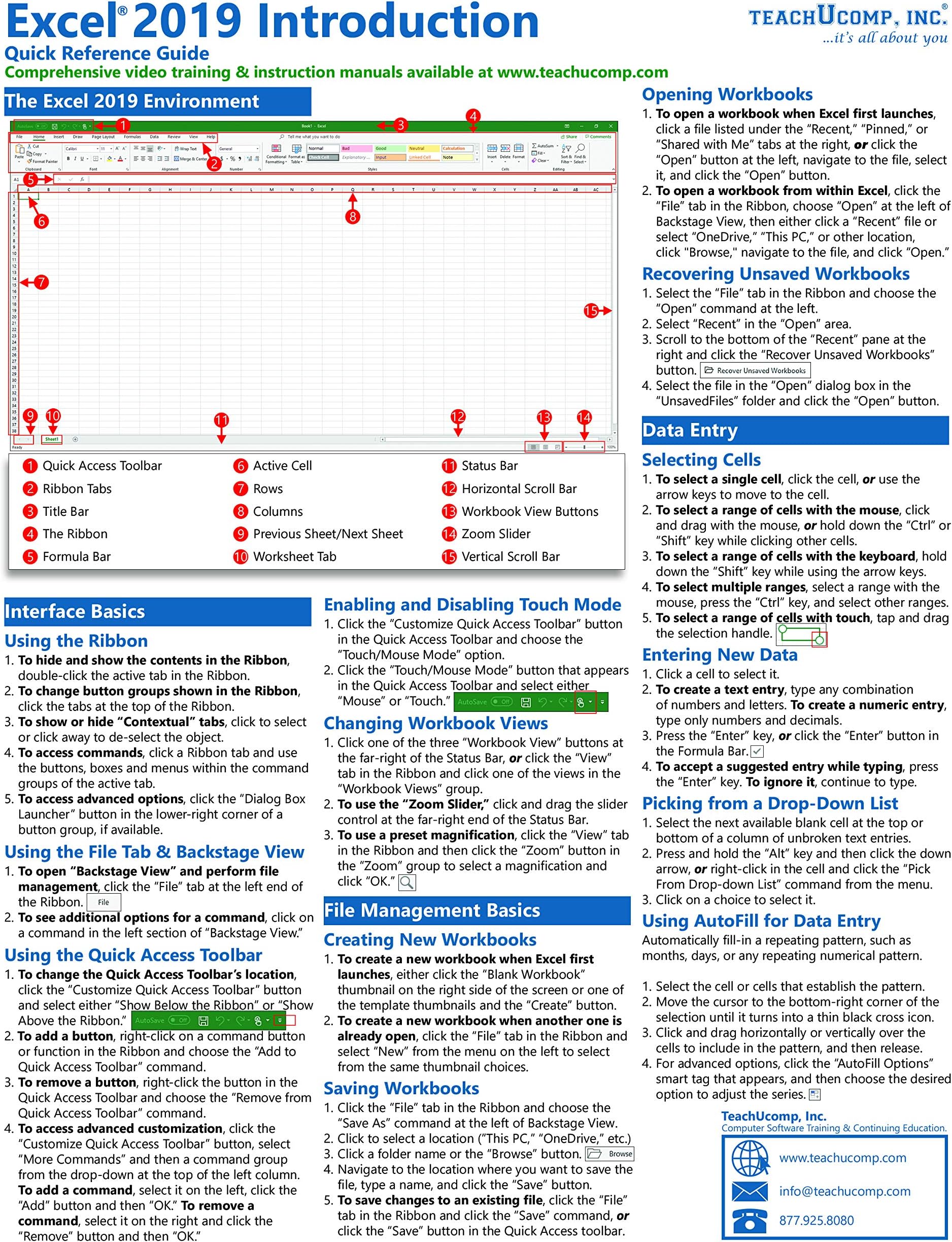 Microsoft Excel 2019 Introduction Quick Reference Training Guide (Cheat Sheet of Instructions, Tutorial, Tips & Shortcuts - Laminated Card)